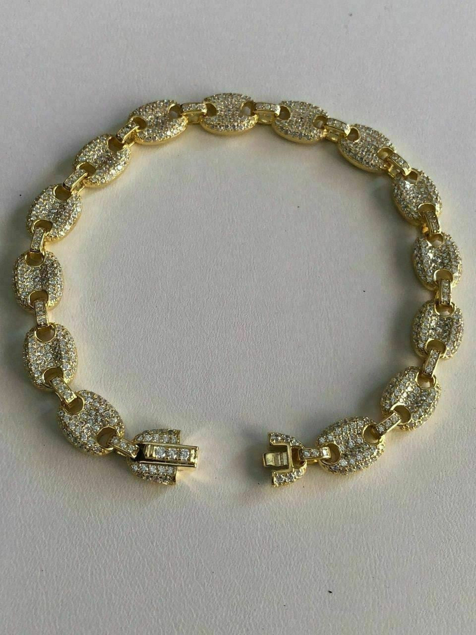 HarlemBling 8mm Gucci Link Bracelet 14k Gold Over Solid 925 Sterling Silver Diamond ICY