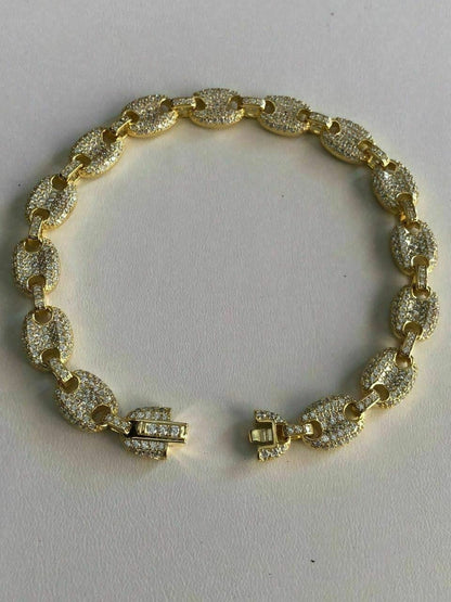 HarlemBling 8mm Gucci Link Bracelet 14k Gold Over Solid 925 Sterling Silver Diamond ICY