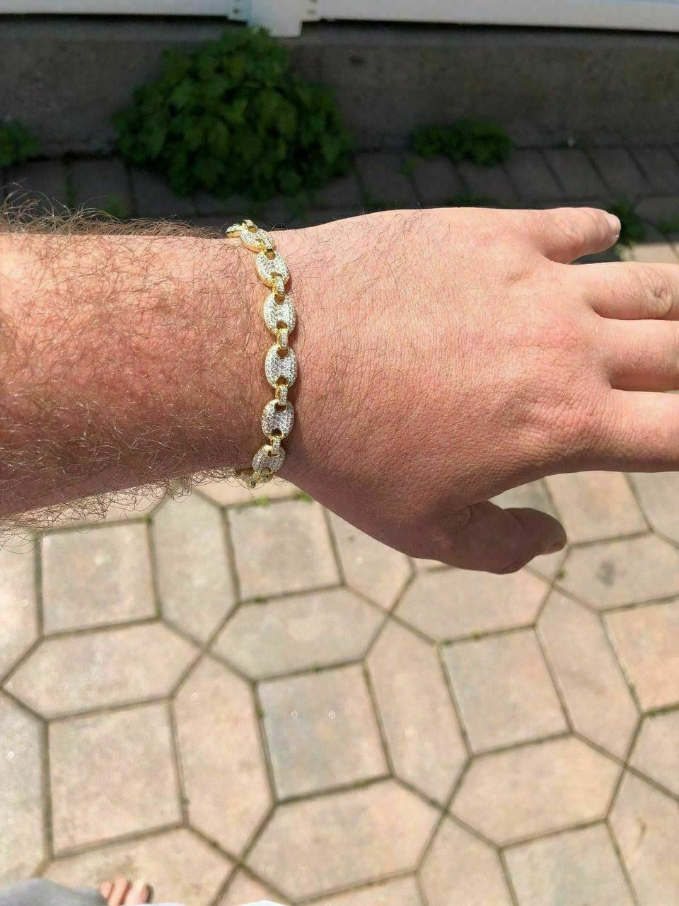 HarlemBling 8mm Gucci Link Bracelet 14k Gold Over Solid 925 Sterling Silver Diamond ICY