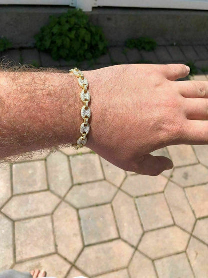 HarlemBling 8mm Gucci Link Bracelet 14k Gold Over Solid 925 Sterling Silver Diamond ICY