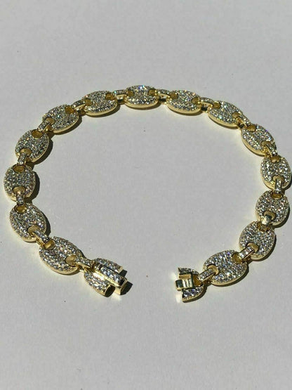 HarlemBling 8mm Gucci Link Bracelet 14k Gold Over Solid 925 Sterling Silver Diamond ICY