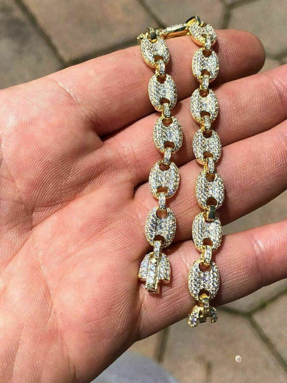 HarlemBling 8mm Gucci Link Bracelet 14k Gold Over Solid 925 Sterling Silver Diamond ICY