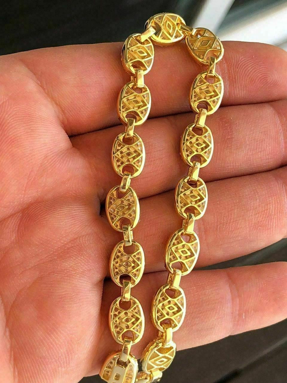 HarlemBling 8mm Gucci Link Bracelet 14k Gold Over Solid 925 Sterling Silver Diamond ICY