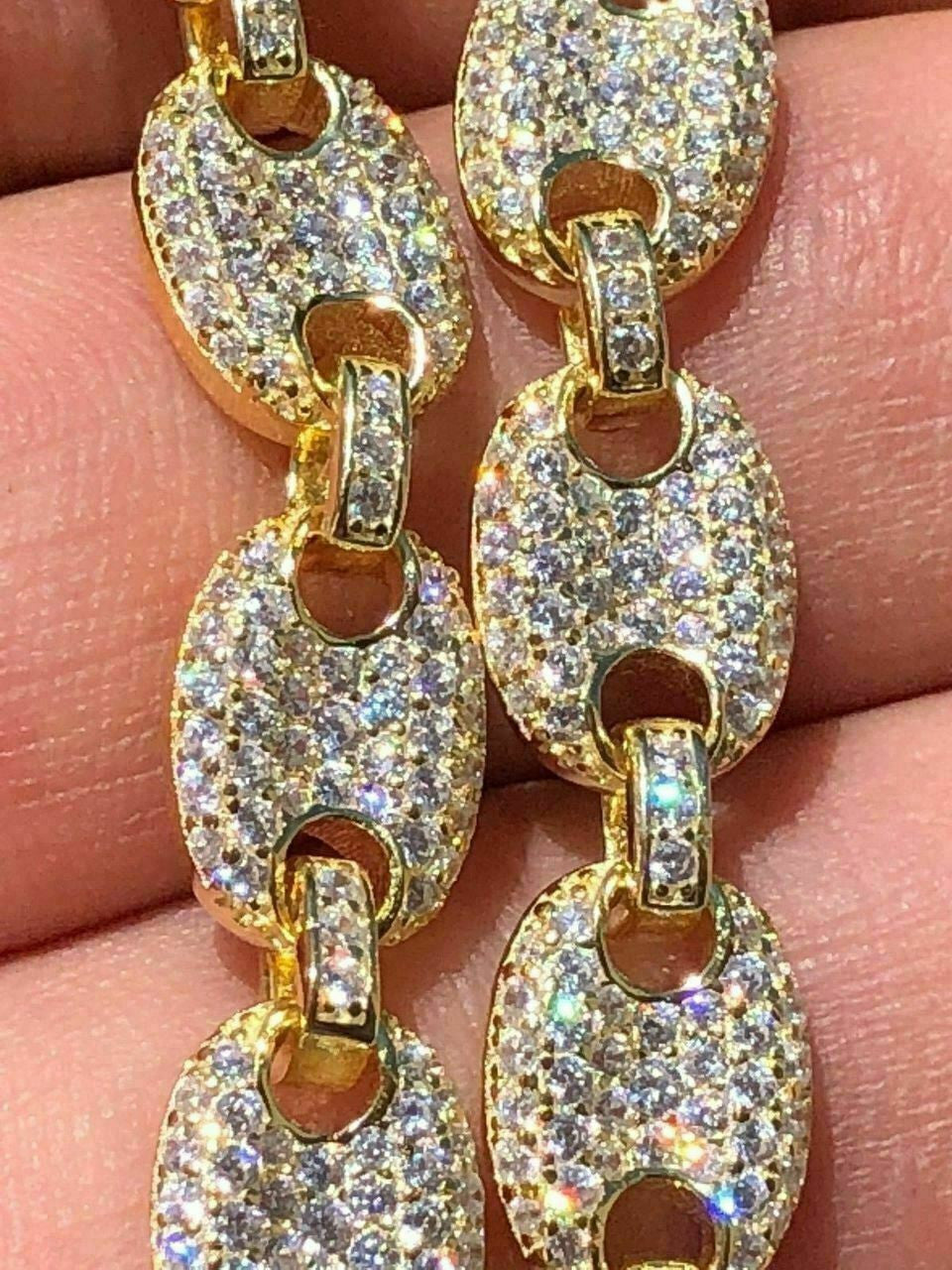 HarlemBling 8mm Gucci Link Bracelet 14k Gold Over Solid 925 Sterling Silver Diamond ICY