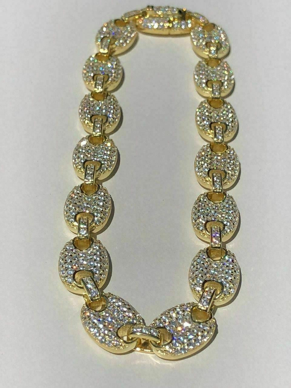 HarlemBling 8mm Gucci Link Bracelet 14k Gold Over Solid 925 Sterling Silver Diamond ICY