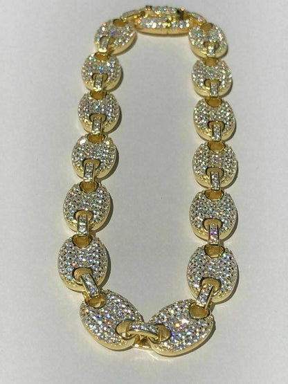 HarlemBling 8mm Gucci Link Bracelet 14k Gold Over Solid 925 Sterling Silver Diamond ICY