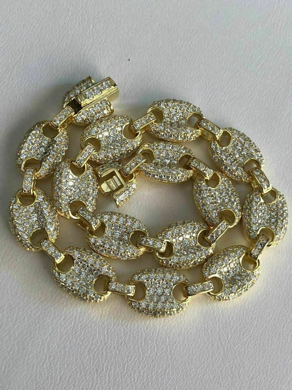 HarlemBling 8mm Gucci Link Bracelet 14k Gold Over Solid 925 Sterling Silver Diamond ICY