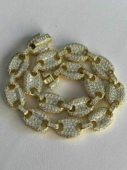 HarlemBling 8mm Gucci Link Bracelet 14k Gold Over Solid 925 Sterling Silver Diamond ICY