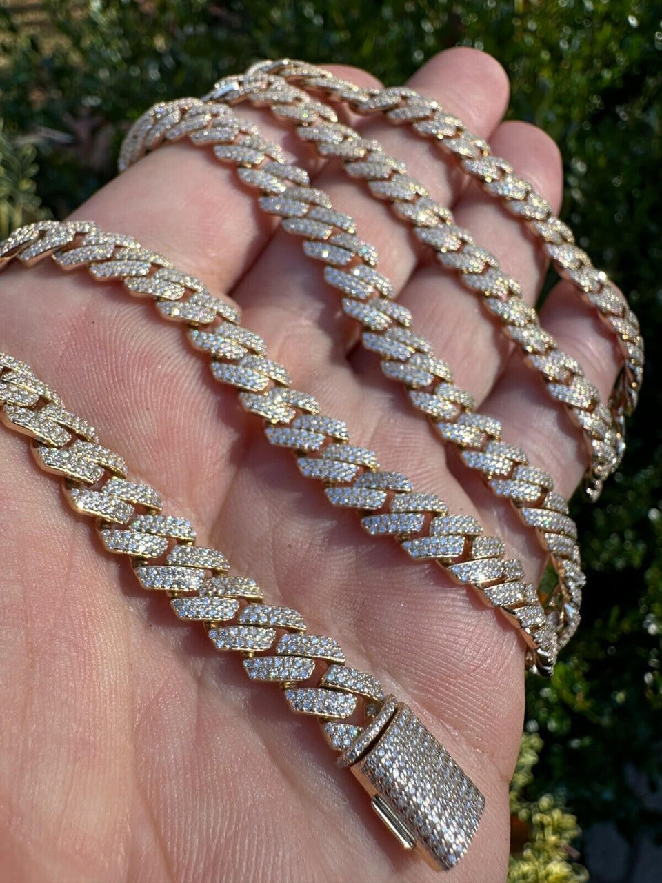 8mm Solid 14k Gold MOISSANITE Real Miami Cuban Link Prong Chain
