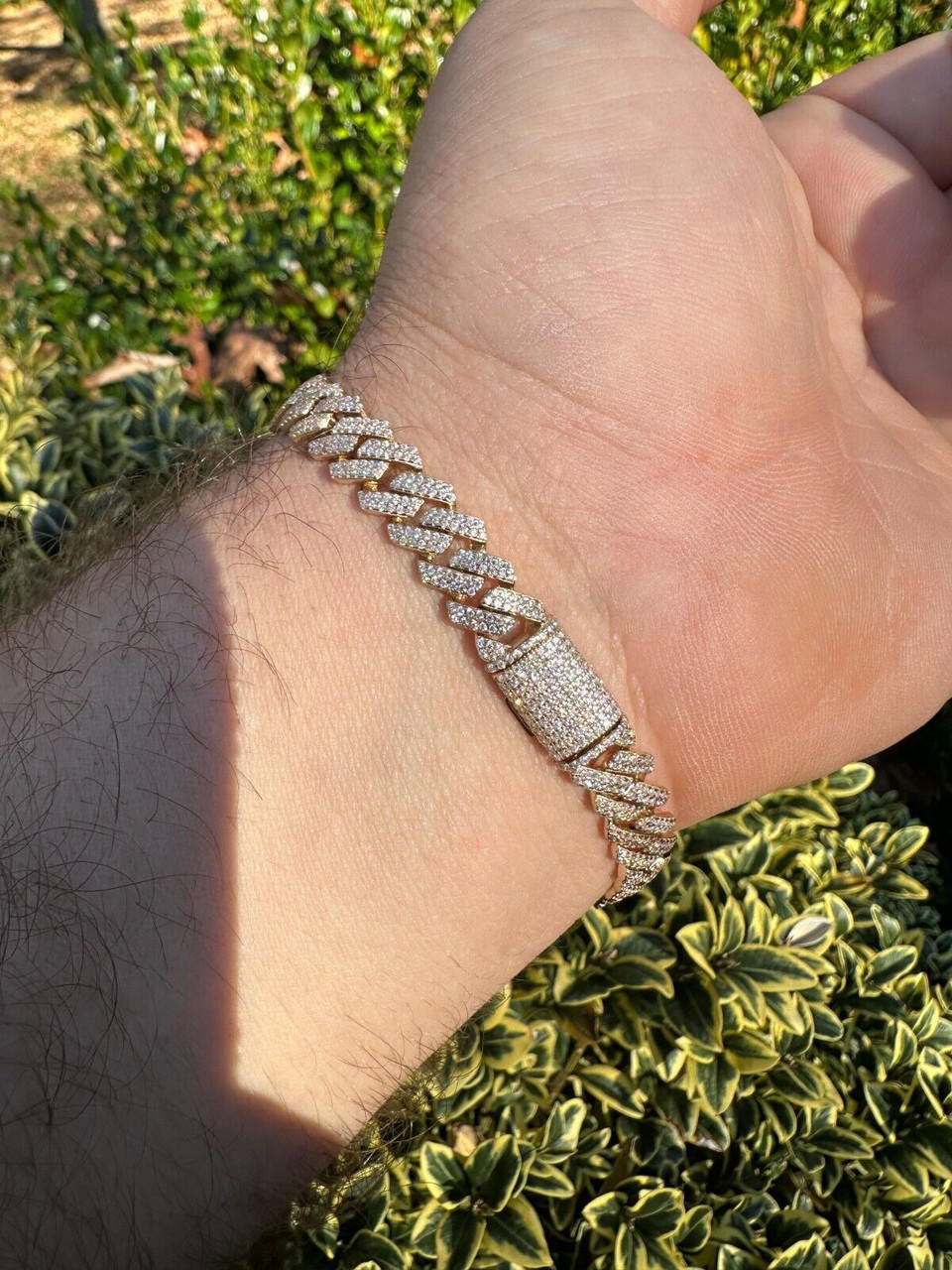 HarlemBling 8mm Solid 14k Gold MOISSANITE Real Miami Cuban Link Prong Iced Hip Hop Bracelet