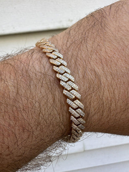 HarlemBling 8mm Solid 14k Gold MOISSANITE Real Miami Cuban Link Prong Iced Hip Hop Bracelet