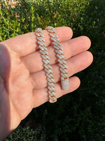 HarlemBling 8mm Solid 14k Gold MOISSANITE Real Miami Cuban Link Prong Iced Hip Hop Bracelet