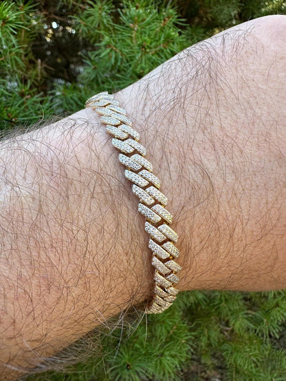 HarlemBling 8mm Solid 14k Gold MOISSANITE Real Miami Cuban Link Prong Iced Hip Hop Bracelet