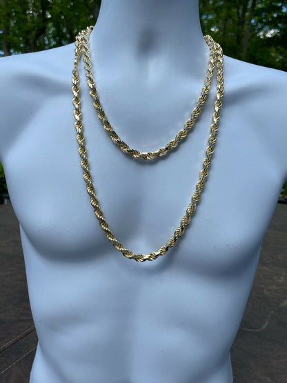 HarlemBling 8mm Thick Mens Rope Chain 14k Gold Over Real Solid 925 Sterling Silver Necklace