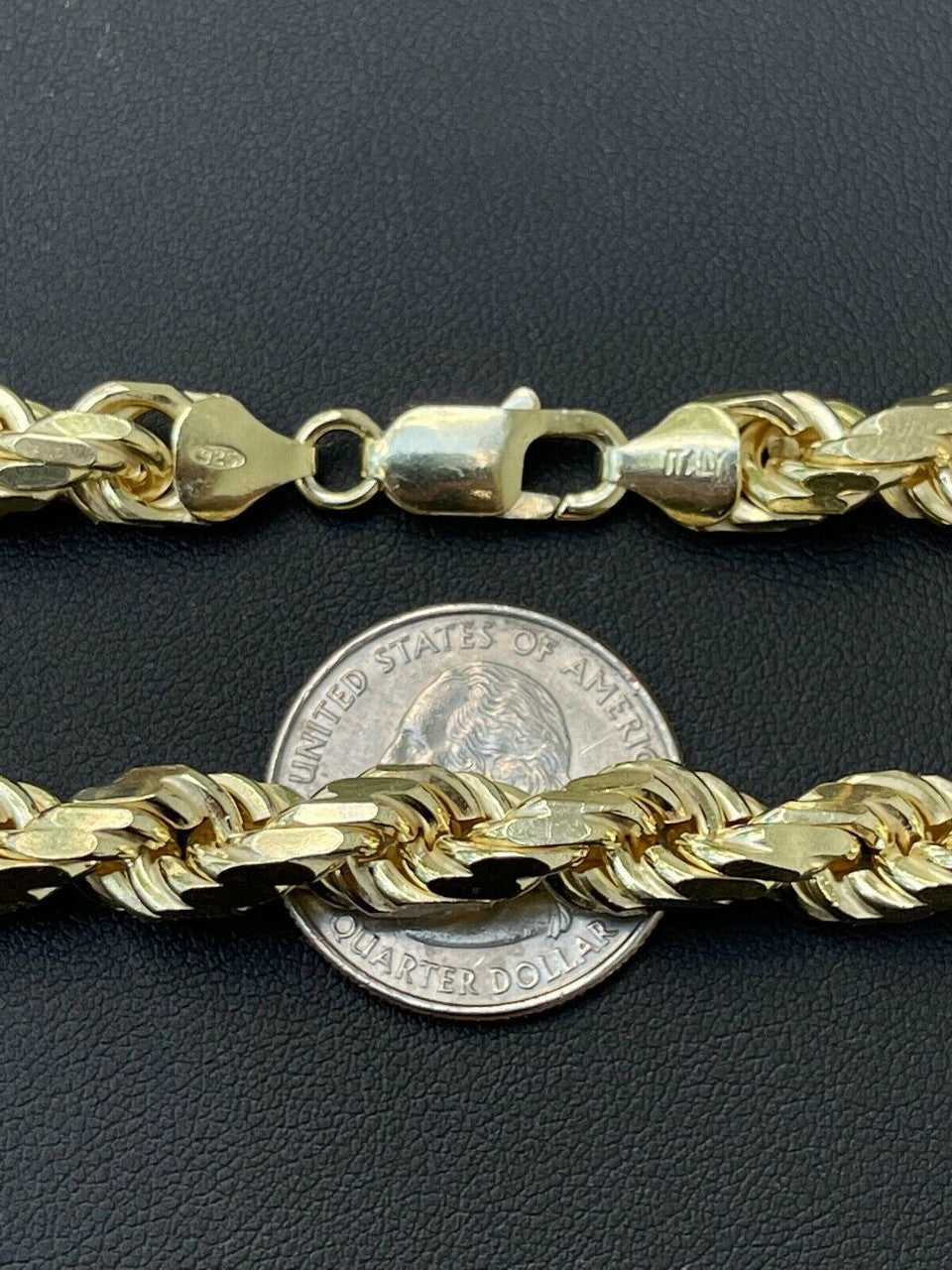 HarlemBling 8mm Thick Mens Rope Chain 14k Gold Over Real Solid 925 Sterling Silver Necklace