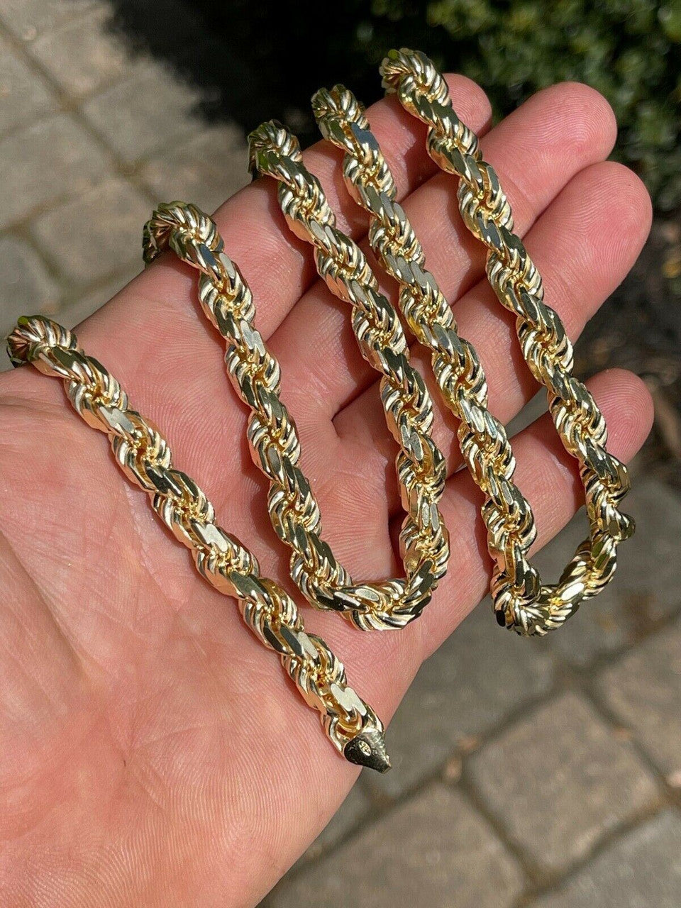 HarlemBling 8mm Thick Mens Rope Chain 14k Gold Over Real Solid 925 Sterling Silver Necklace