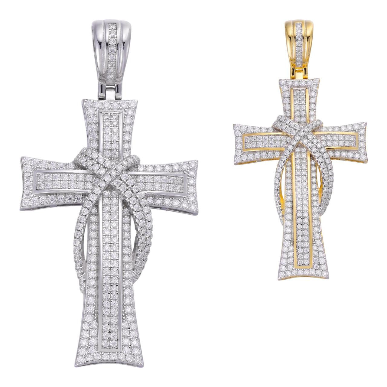 HarlemBling 90s Classic Bust Down Cross Pendant - 14k Yellow Gold Vermeil Or 925 Silver - CZ Stones - Medium 2"