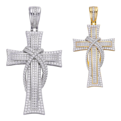 HarlemBling 90s Classic Bust Down Cross Pendant - 14k Yellow Gold Vermeil Or 925 Silver - CZ Stones - Medium 2"