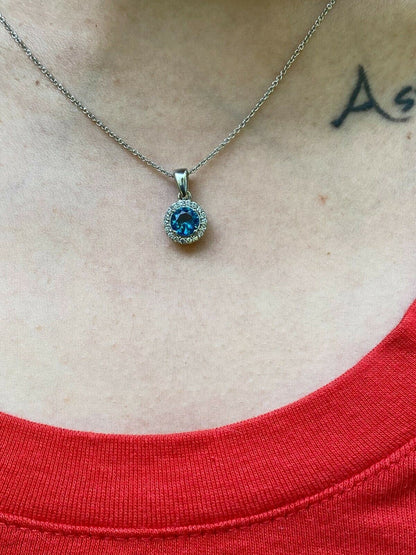 HarlemBling 925 Silver Blue Aquamarine Diamond Ring Pendant Necklace Earrings Jewelry Set