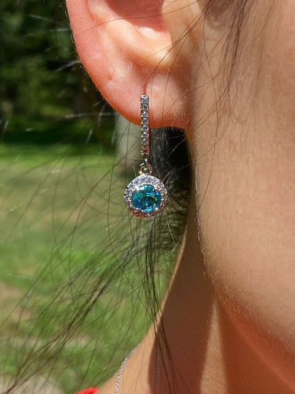 HarlemBling 925 Silver Blue Aquamarine Diamond Ring Pendant Necklace Earrings Jewelry Set