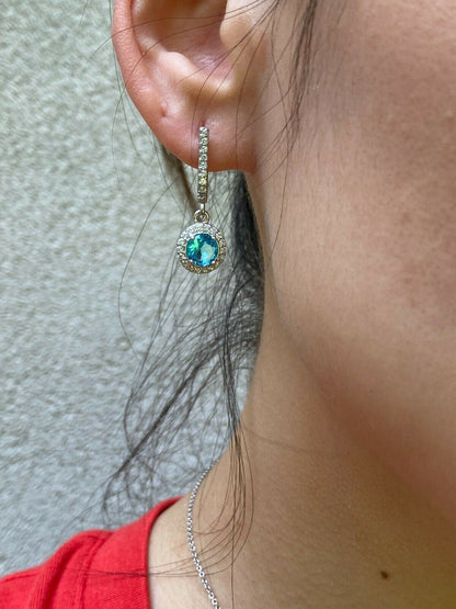 HarlemBling 925 Silver Blue Aquamarine Diamond Ring Pendant Necklace Earrings Jewelry Set