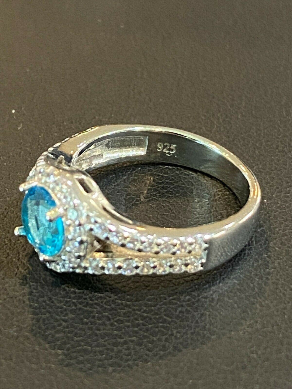 HarlemBling 925 Silver Blue Aquamarine Diamond Ring Pendant Necklace Earrings Jewelry Set