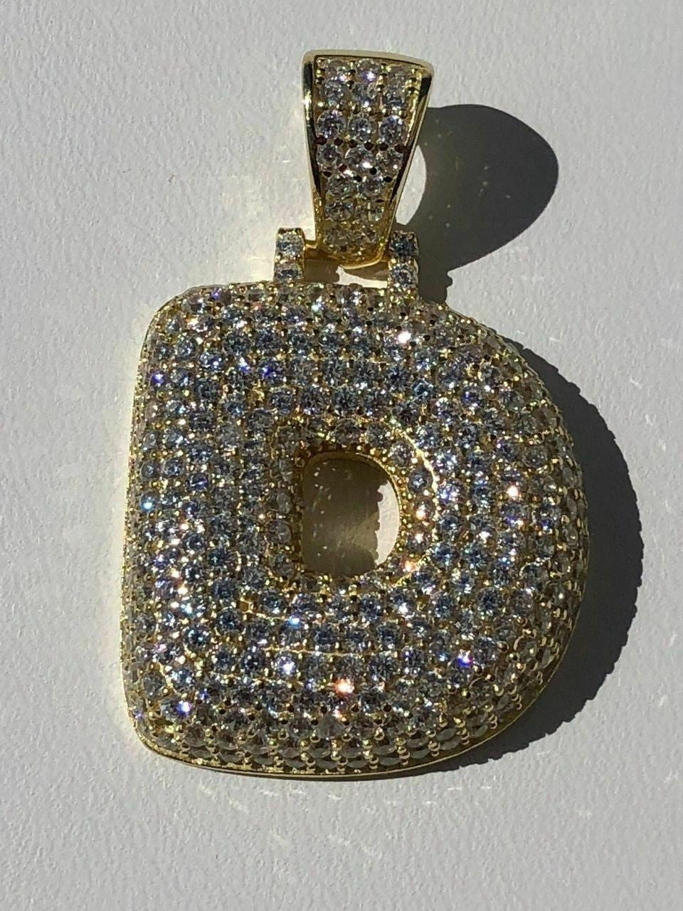 HarlemBling 925 Silver Custom Bubble Letters Initial Pendant CZ FULLY ICED A B C D E F G - Z