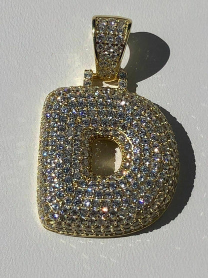HarlemBling 925 Silver Custom Bubble Letters Initial Pendant CZ FULLY ICED A B C D E F G - Z