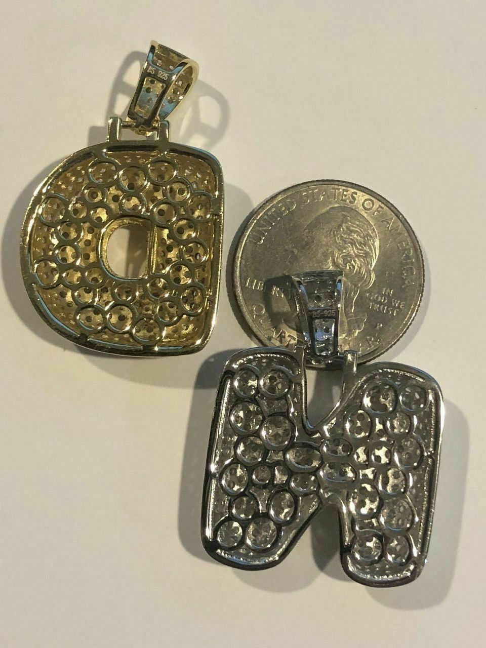 HarlemBling 925 Silver Custom Bubble Letters Initial Pendant CZ FULLY ICED A B C D E F G - Z