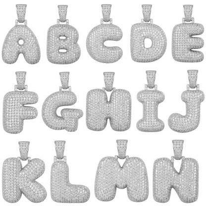 HarlemBling 925 Silver Custom Bubble Letters Initial Pendant CZ FULLY ICED A B C D E F G - Z