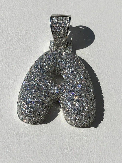 HarlemBling 925 Silver Custom Bubble Letters Initial Pendant CZ FULLY ICED A B C D E F G - Z