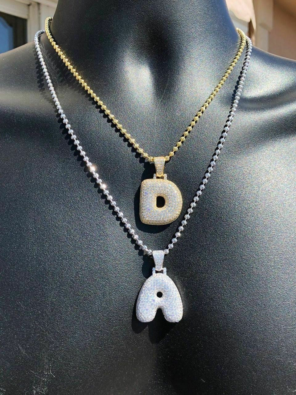 HarlemBling 925 Silver Custom Bubble Letters Initial Pendant CZ FULLY ICED A B C D E F G - Z