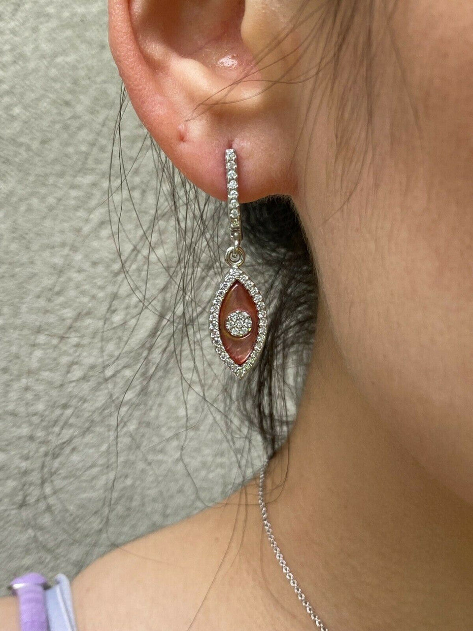 HarlemBling 925 Silver Evil Eye Diamond Pink Pearl Ring Necklace Earrings Ladies Girls Set