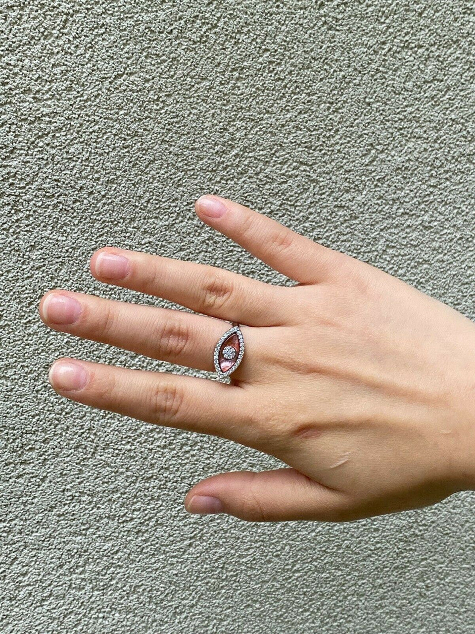 HarlemBling 925 Silver Evil Eye Diamond Pink Pearl Ring Necklace Earrings Ladies Girls Set