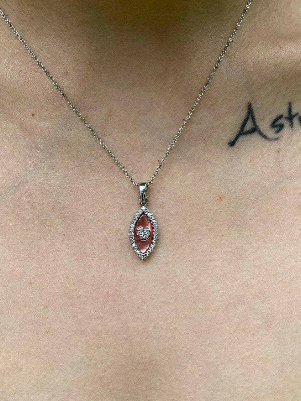 HarlemBling 925 Silver Evil Eye Diamond Pink Pearl Ring Necklace Earrings Ladies Girls Set