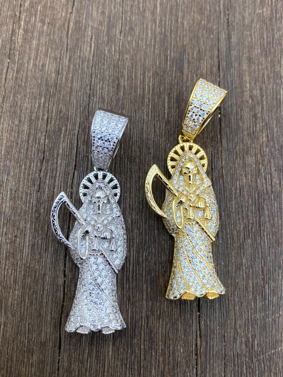HarlemBling 925 Silver Gold Grim Reaper Pendant Necklace Real Moissanite