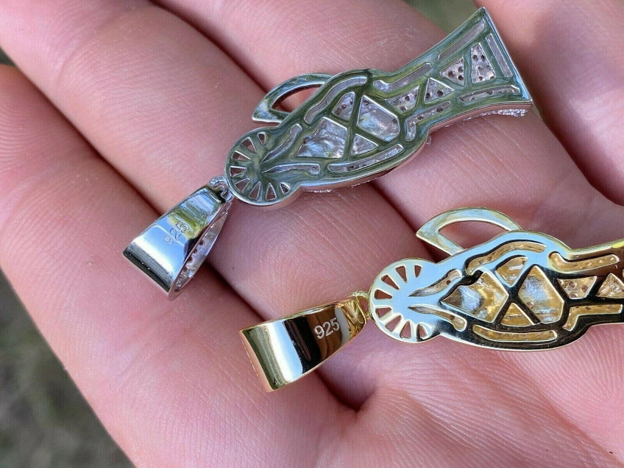 HarlemBling 925 Silver Gold Grim Reaper Pendant Necklace Real Moissanite