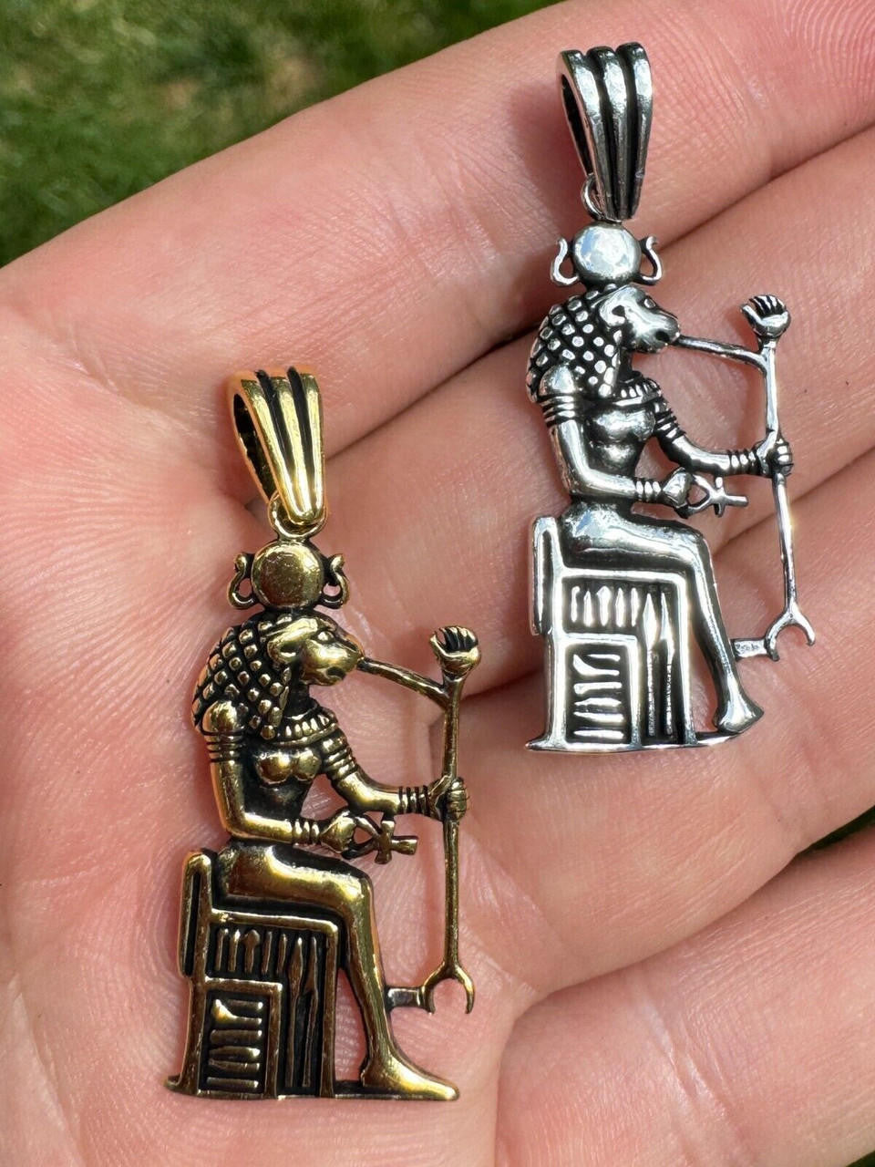 HarlemBling 925 Silver / Gold Oxidized Egyptian God Anubis Holding Ankh Pendant Necklace