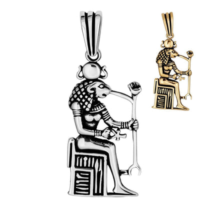 HarlemBling 925 Silver / Gold Oxidized Egyptian God Anubis Holding Ankh Pendant Necklace