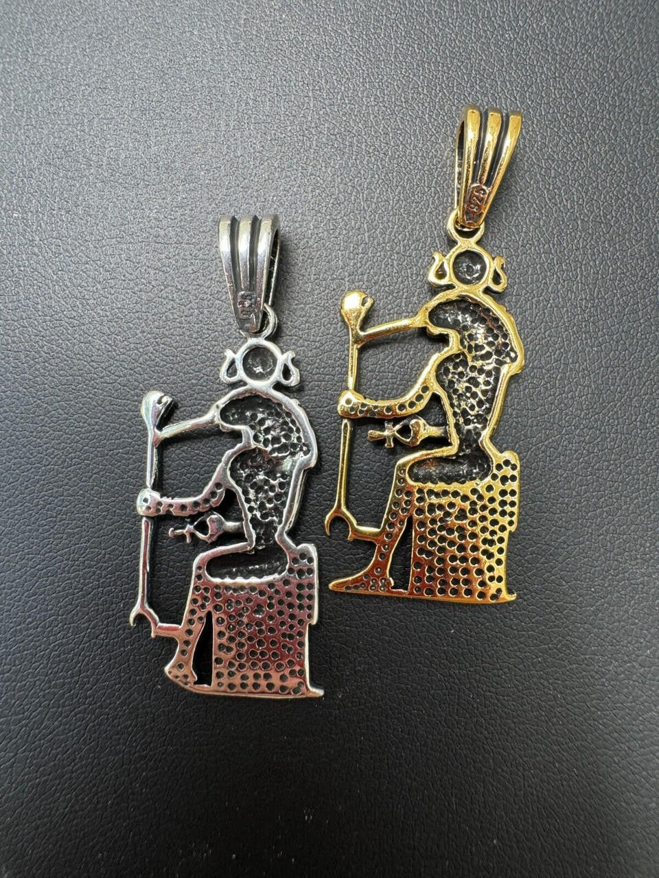 HarlemBling 925 Silver / Gold Oxidized Egyptian God Anubis Holding Ankh Pendant Necklace