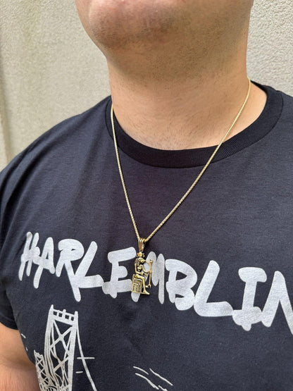 HarlemBling 925 Silver / Gold Oxidized Egyptian God Anubis Holding Ankh Pendant Necklace