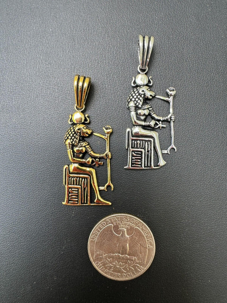 HarlemBling 925 Silver / Gold Oxidized Egyptian God Anubis Holding Ankh Pendant Necklace