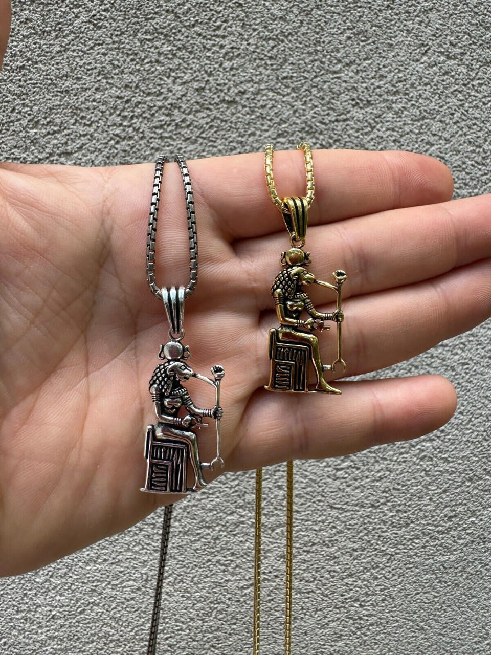 HarlemBling 925 Silver / Gold Oxidized Egyptian God Anubis Holding Ankh Pendant Necklace