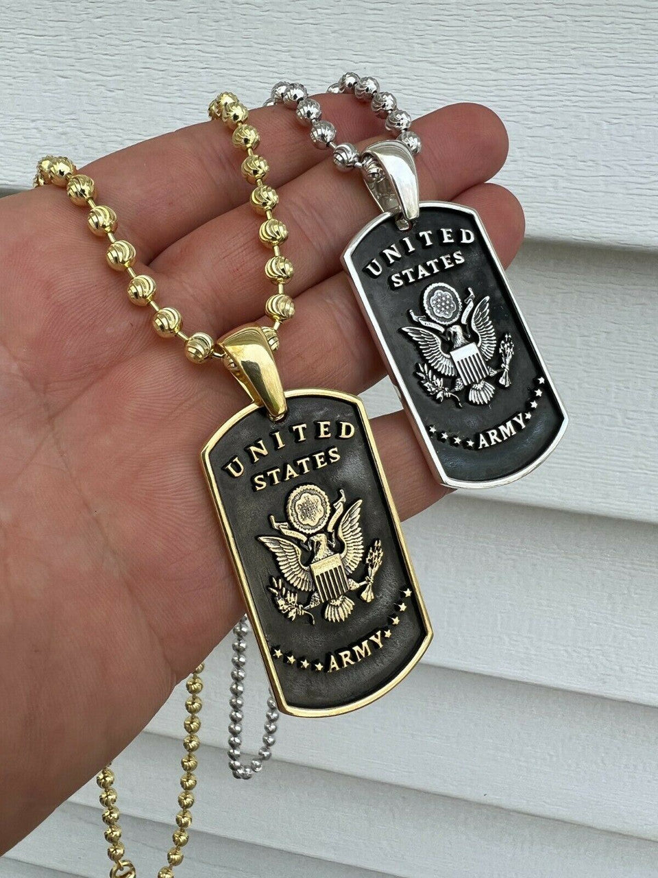 HarlemBling 925 Silver / Gold US Army Armed Forces Military Soldier Dog Tag Pendant Necklace