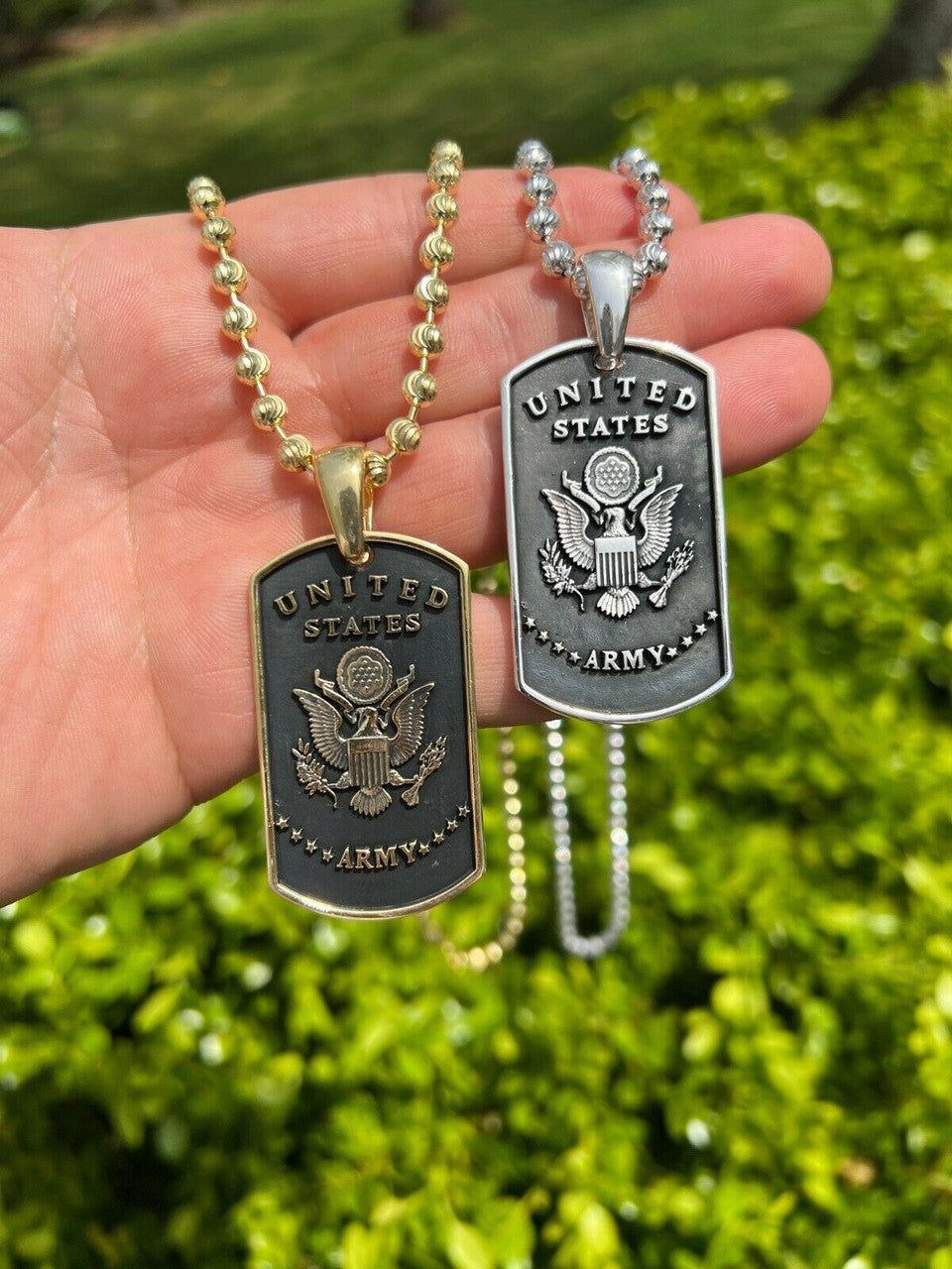HarlemBling 925 Silver / Gold US Army Armed Forces Military Soldier Dog Tag Pendant Necklace