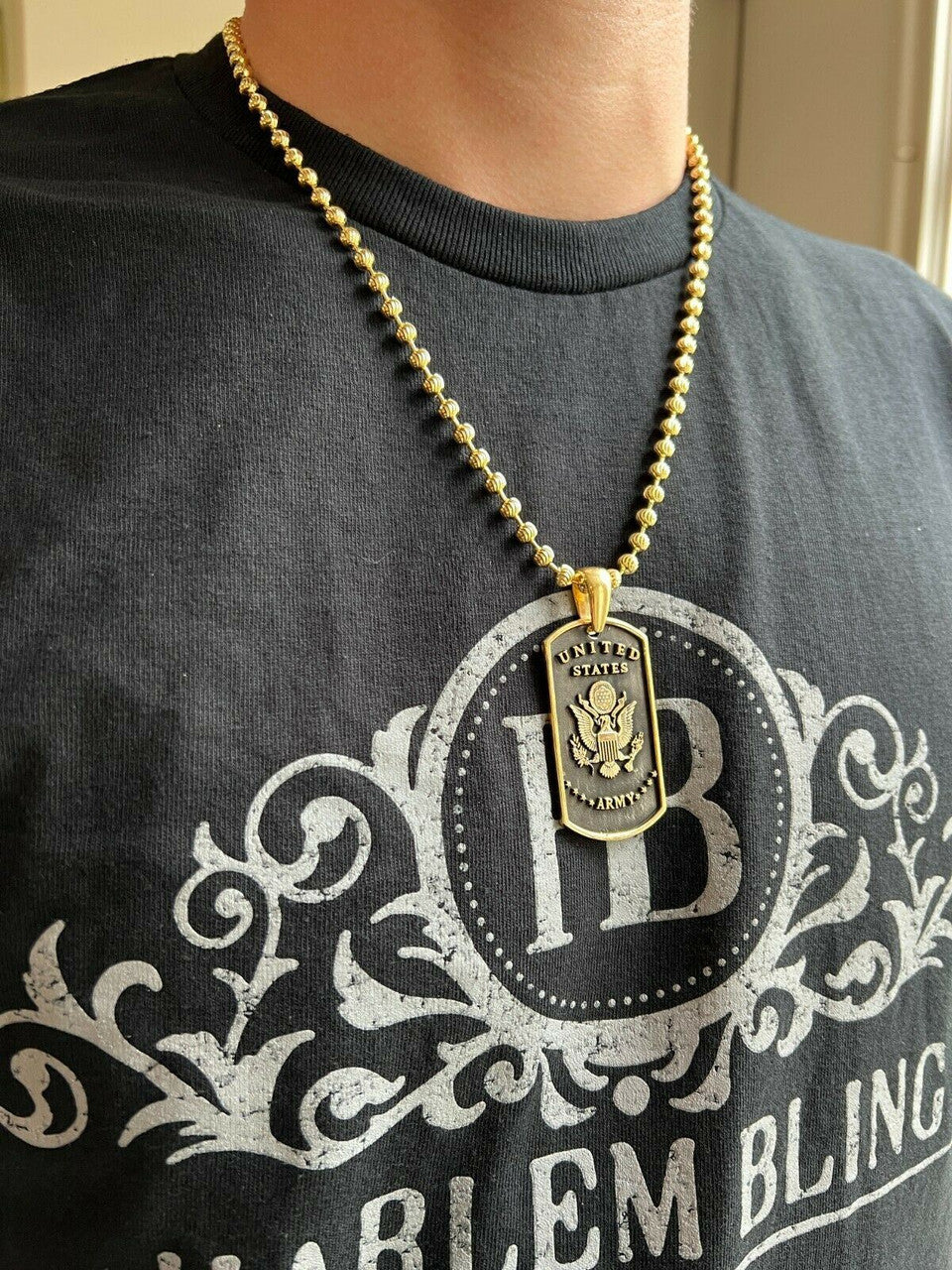 HarlemBling 925 Silver / Gold US Army Armed Forces Military Soldier Dog Tag Pendant Necklace