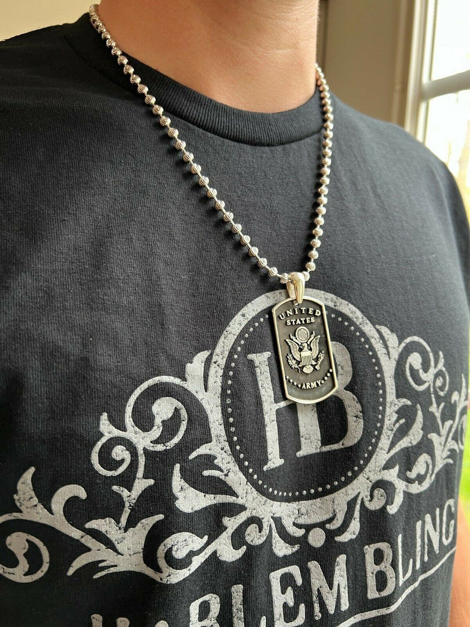 HarlemBling 925 Silver / Gold US Army Armed Forces Military Soldier Dog Tag Pendant Necklace