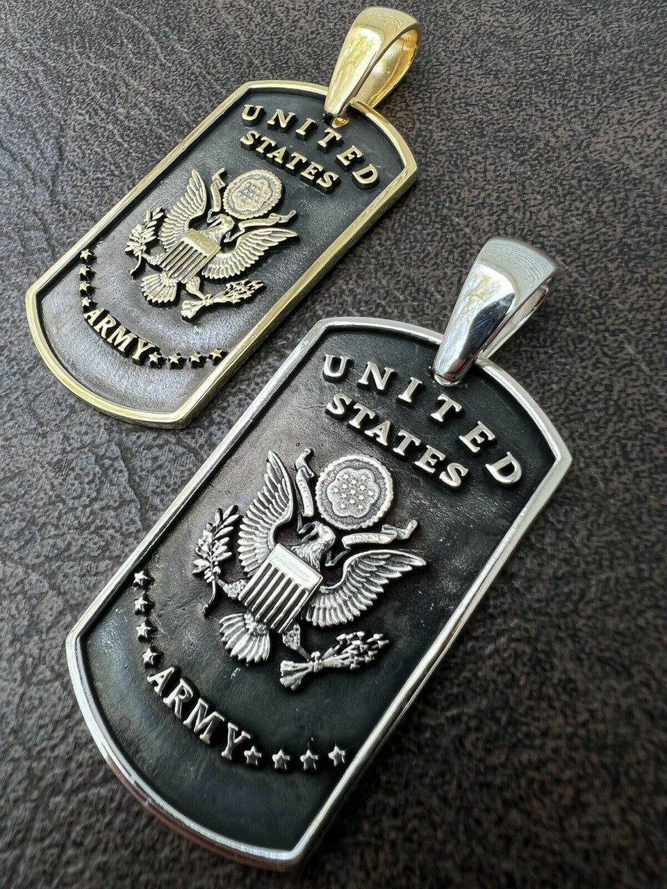 HarlemBling 925 Silver / Gold US Army Armed Forces Military Soldier Dog Tag Pendant Necklace