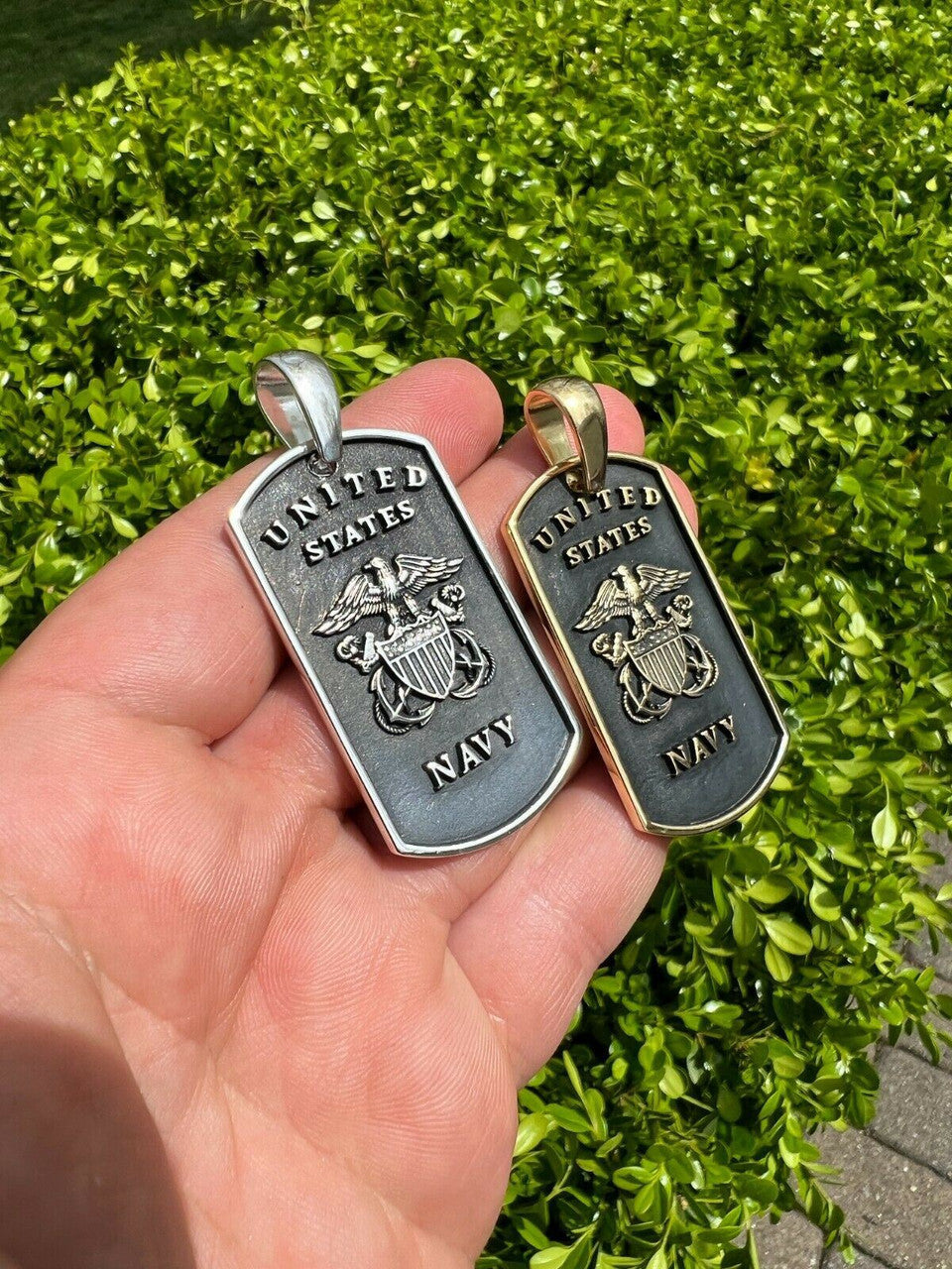 925 Silver / Gold US Navy Sailor Captain Military Naval Dog Tag