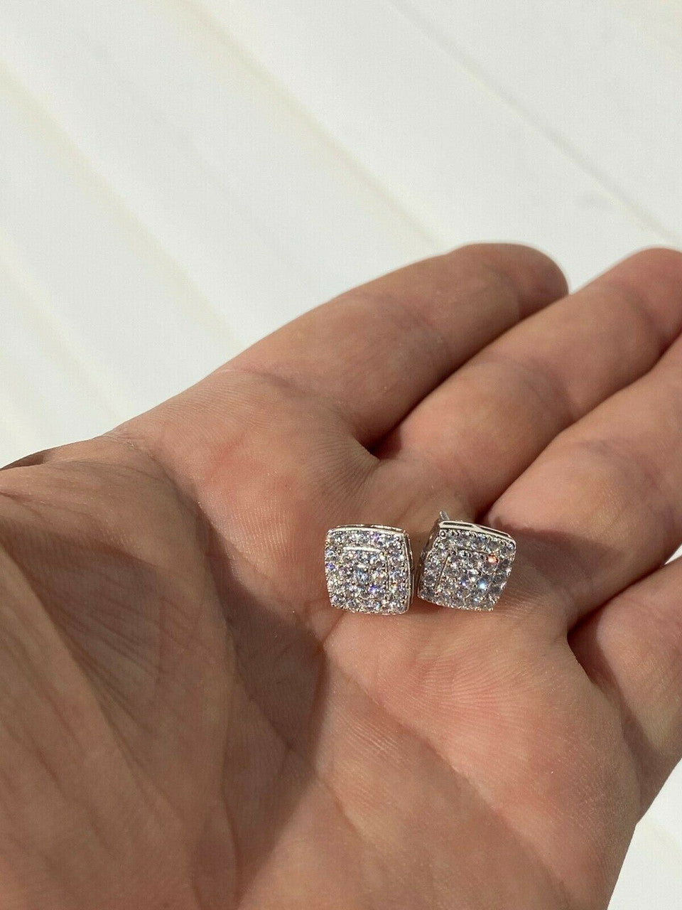 HarlemBling 925 Silver Iced Hip Hop MOISSANITE Square Screwback Earrings Pass Diamond Tester